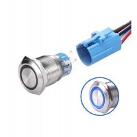 LED vodotěsný spínač 19 mm - Modré podsvícení, 3 - 6V