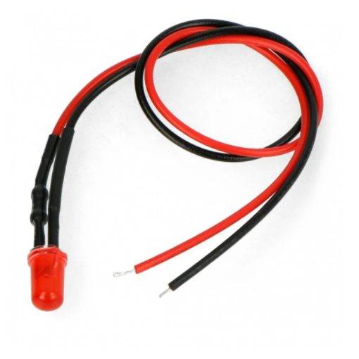 Foto - LED dioda s rezistorem na vodiči - Červená, 5 mm 22 - 28V