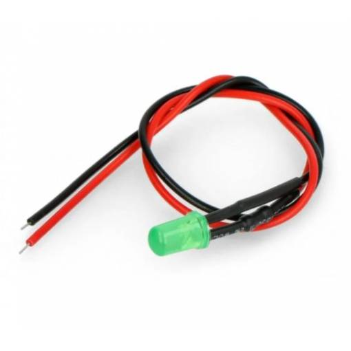 Foto - LED dioda s rezistorem na vodiči - Zelená, 5 mm 22 - 28V