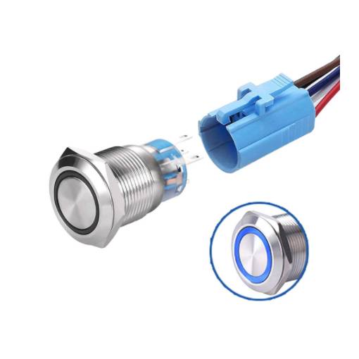 Foto - LED vodotěsný spínač 19 mm - Modré podsvícení, 12 - 24V